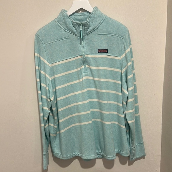 Vineyard Vines Tops - EUC Light Blue Striped Vineyard Quarter-Zip Pullover XXL